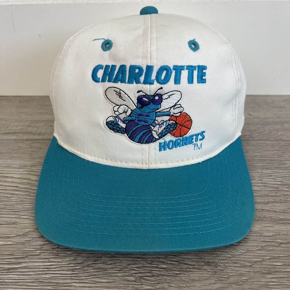 Vintage 90s NBA Charlotte Hornets Basketball Hat Logo Graphics Snapback Cap Teal